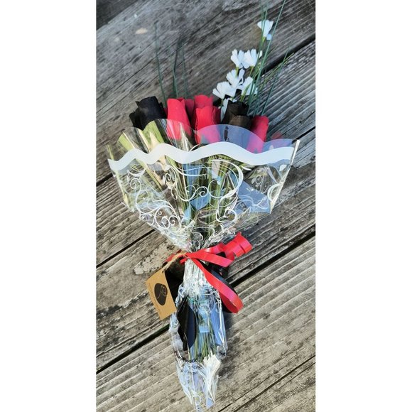 2 Dozen Black and Red Wooden Rose Flower Bouquet. The Original Wooden Rose - Picture 7 of 8